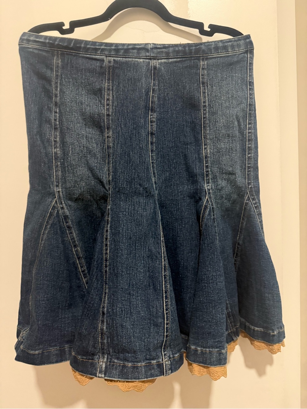 Vintage Kimchi Blue Low Rise Denim Skirt with Lace Trim